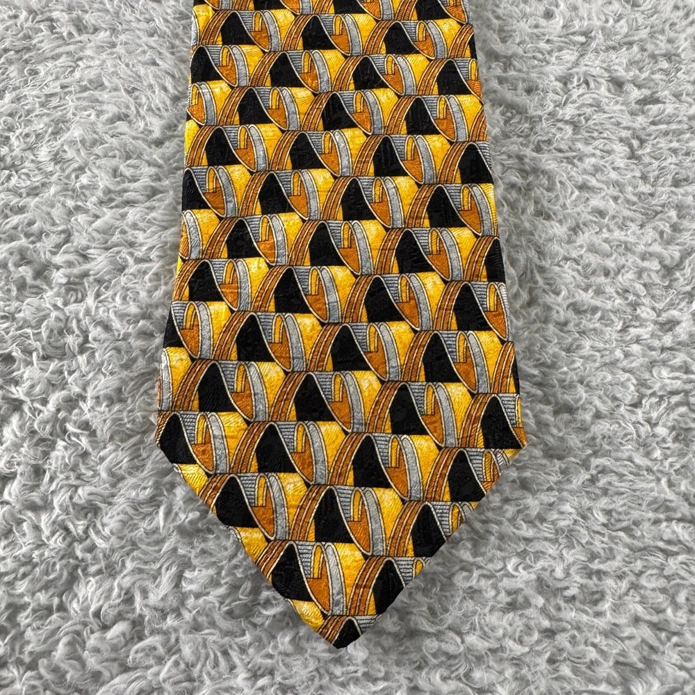 Ermenegildo Zegna Silk Tie Gold Yellow Black Geometric Abstract Made in Italy